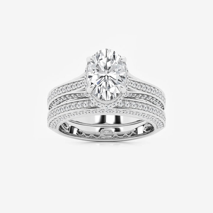 Aurielle Oval Lab Grown Diamond Channel Band Halo Bridal Set