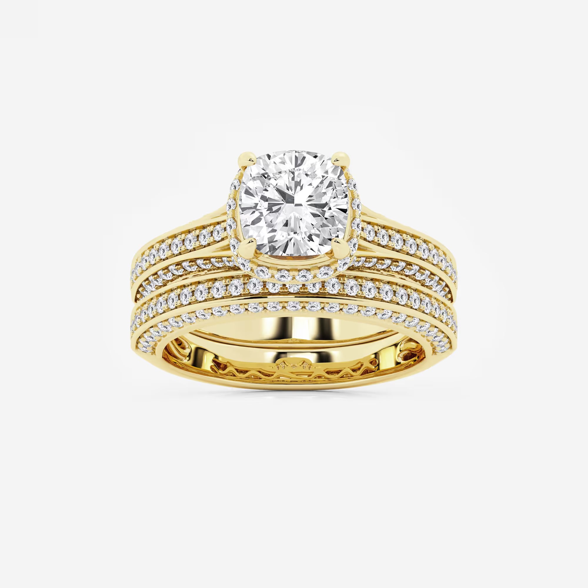 Cushion Lab-Grown Diamond Channel Band Halo Bridal Set