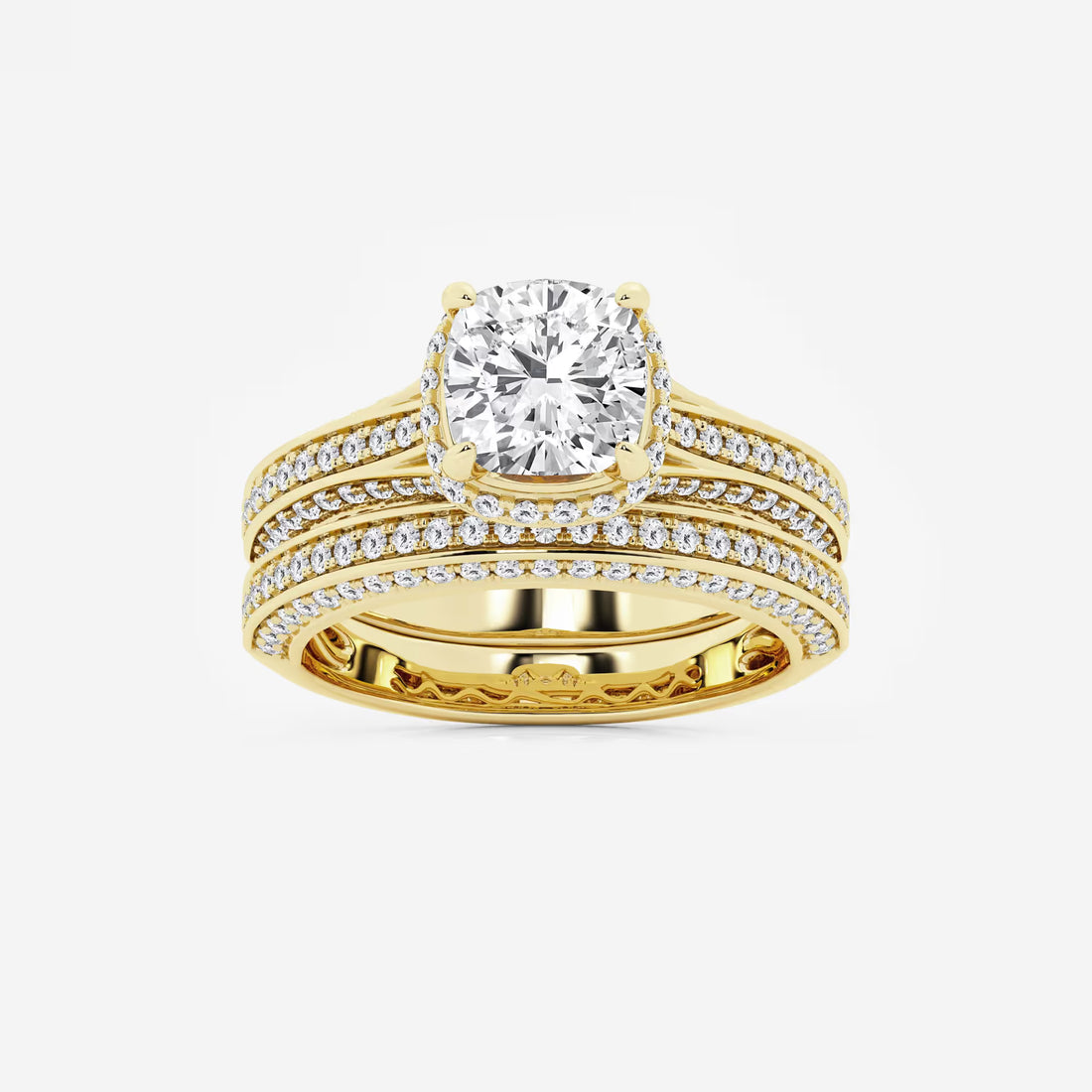 Cushion Lab-Grown Diamond Channel Band Halo Bridal Set