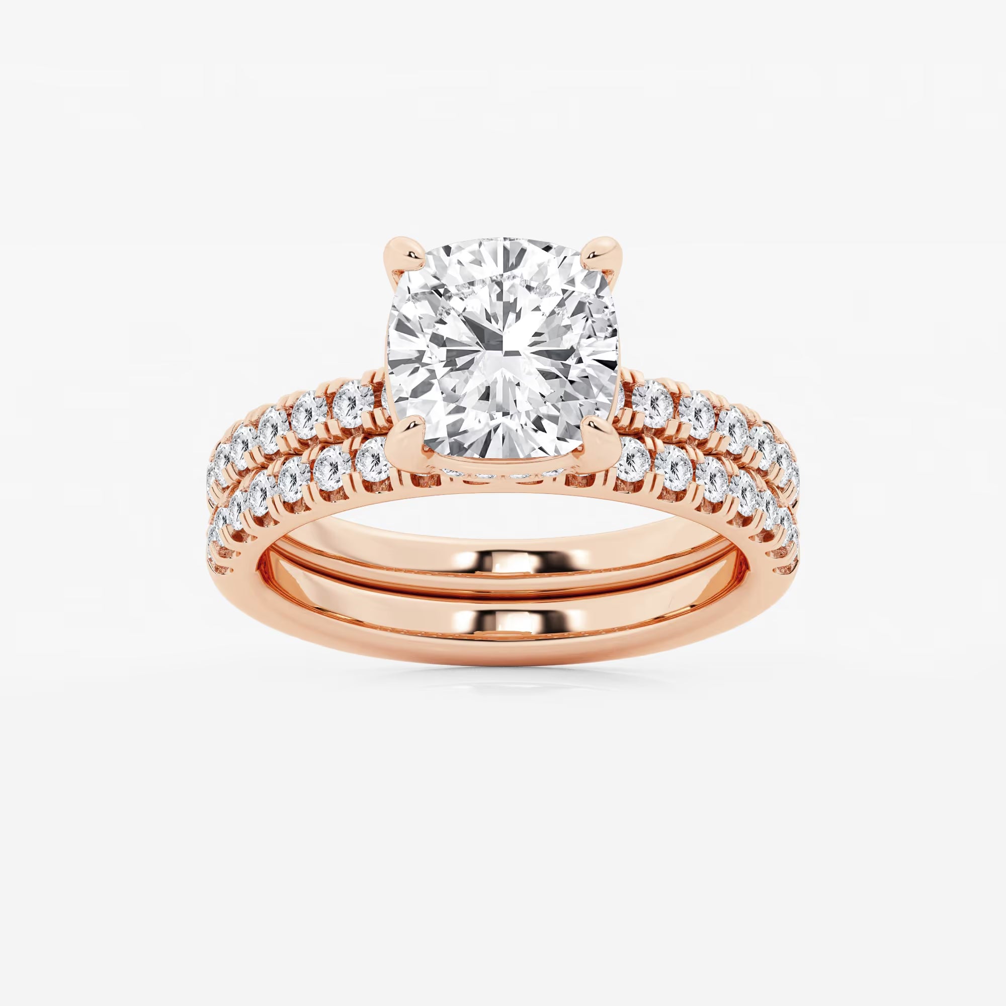 Cushion Lab Grown Diamond Hidden Halo Bridal Set