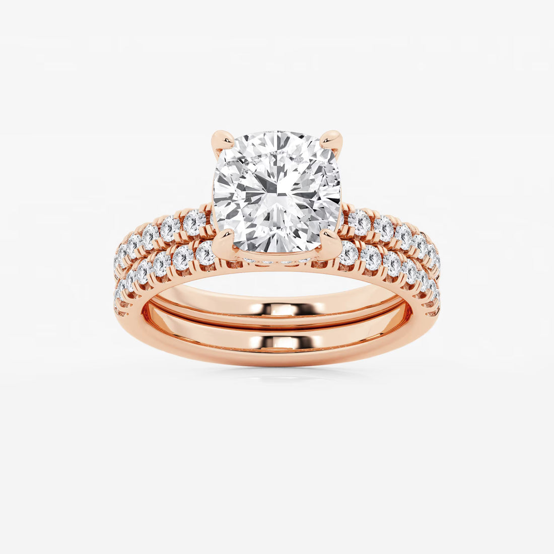 Cushion Lab Grown Diamond Hidden Halo Bridal Set