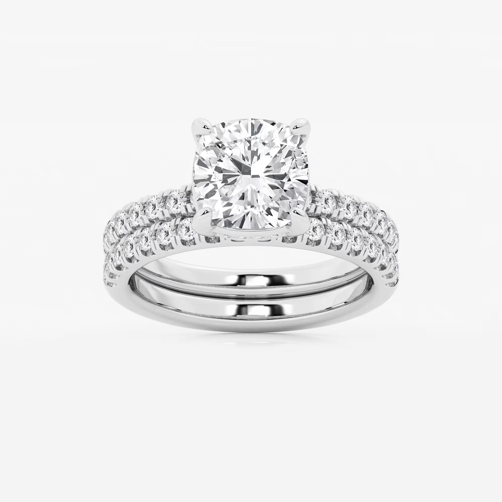 Cushion Lab Grown Diamond Hidden Halo Bridal Set