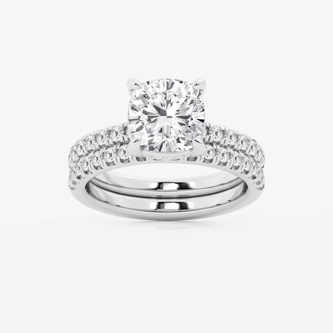 Cushion Lab Grown Diamond Hidden Halo Bridal Set