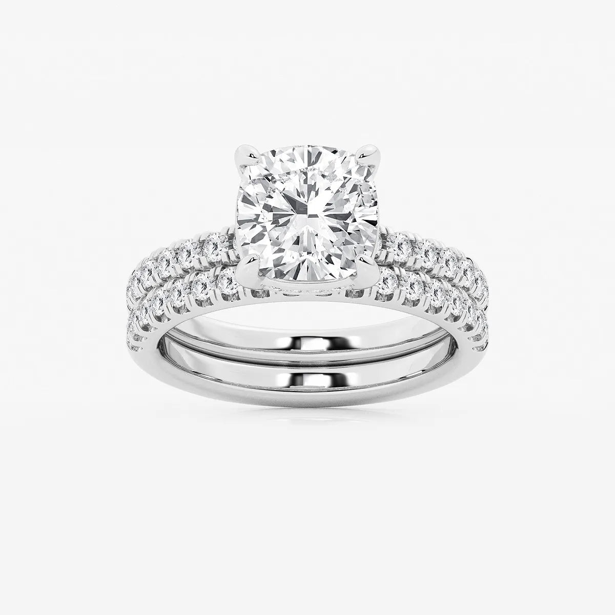 Cushion Lab Grown Diamond Hidden Halo Bridal Set
