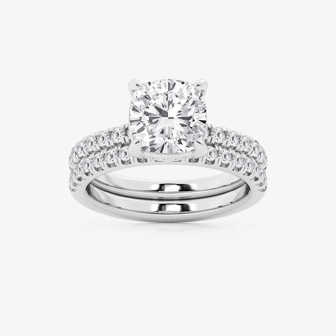 Cushion Lab Grown Diamond Hidden Halo Bridal Set