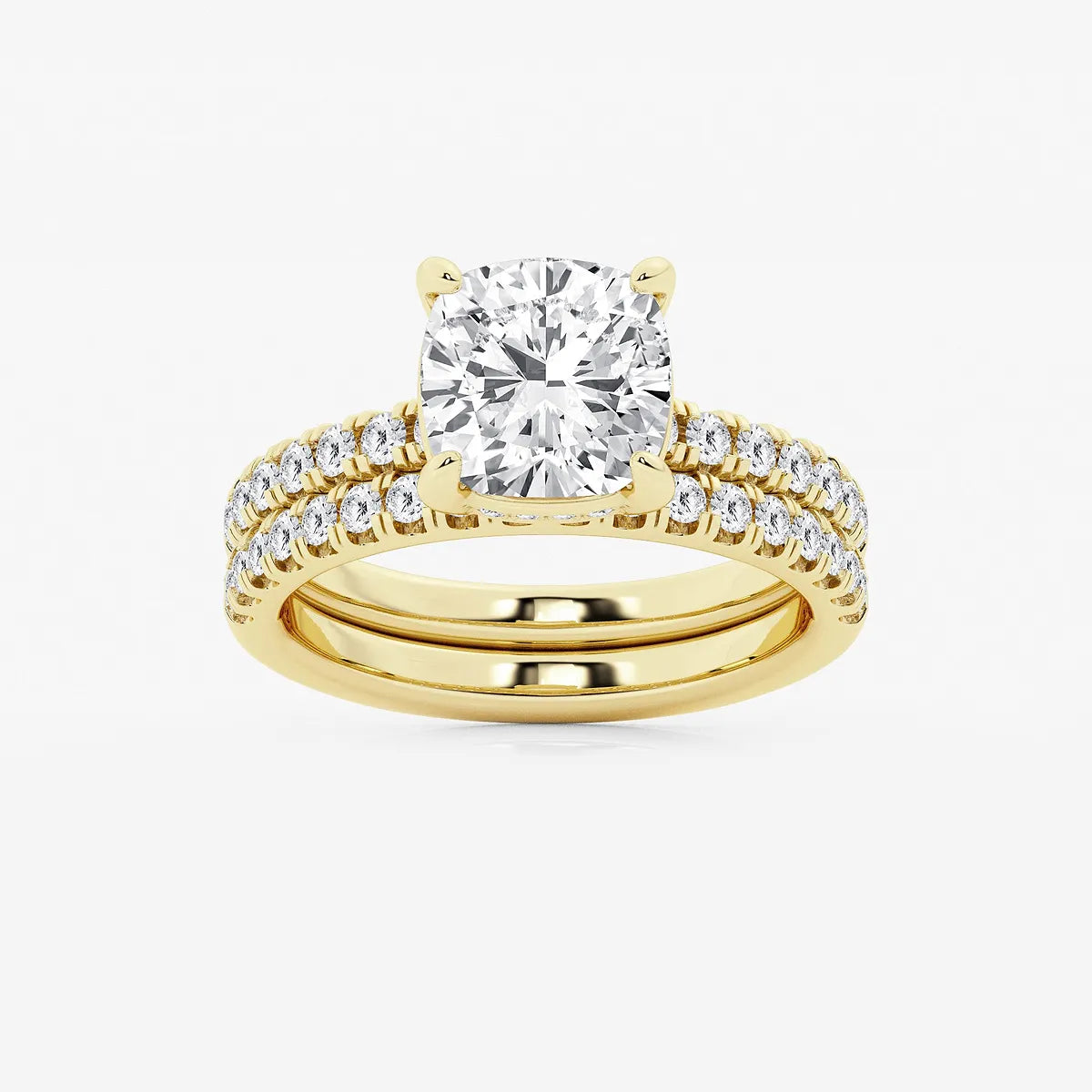 Cushion Lab Grown Diamond Hidden Halo Bridal Set