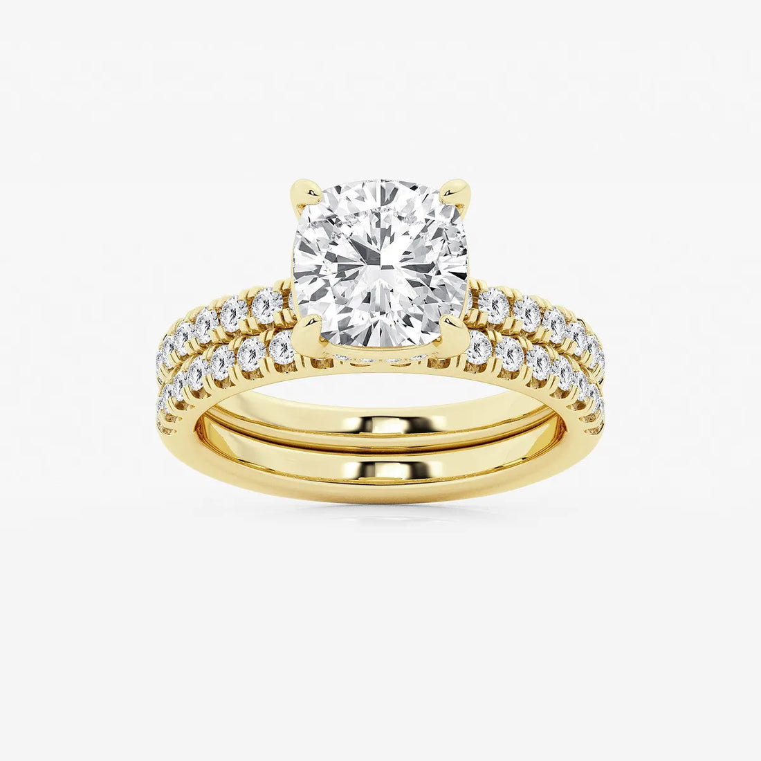 Cushion Lab Grown Diamond Hidden Halo Bridal Set