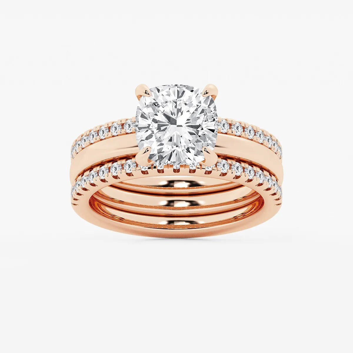 Cushion Cut Lab Grown Diamond Double Band Bridal Set Engagement Ring