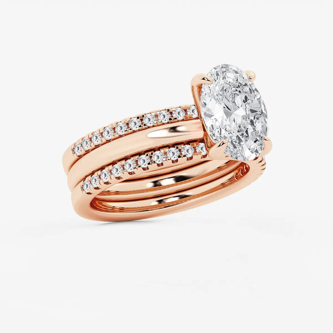 Oval Cut Lab-Grown Diamond Bridal Ring Set with Double Pavé Bands