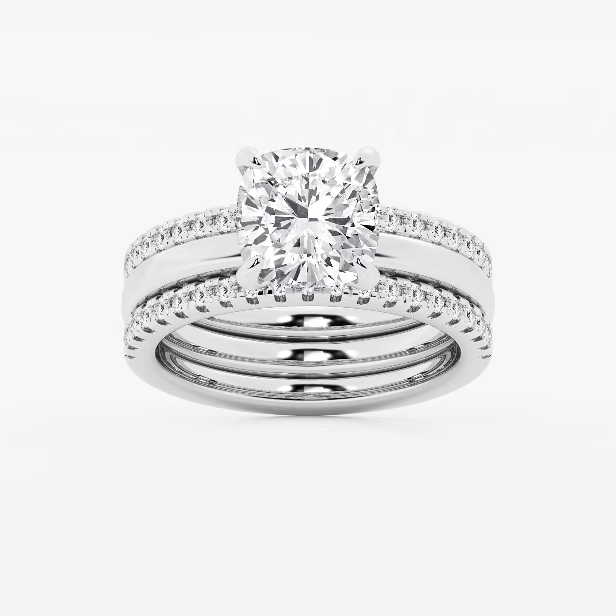 Cushion Cut Lab Grown Diamond Double Band Bridal Set Engagement Ring