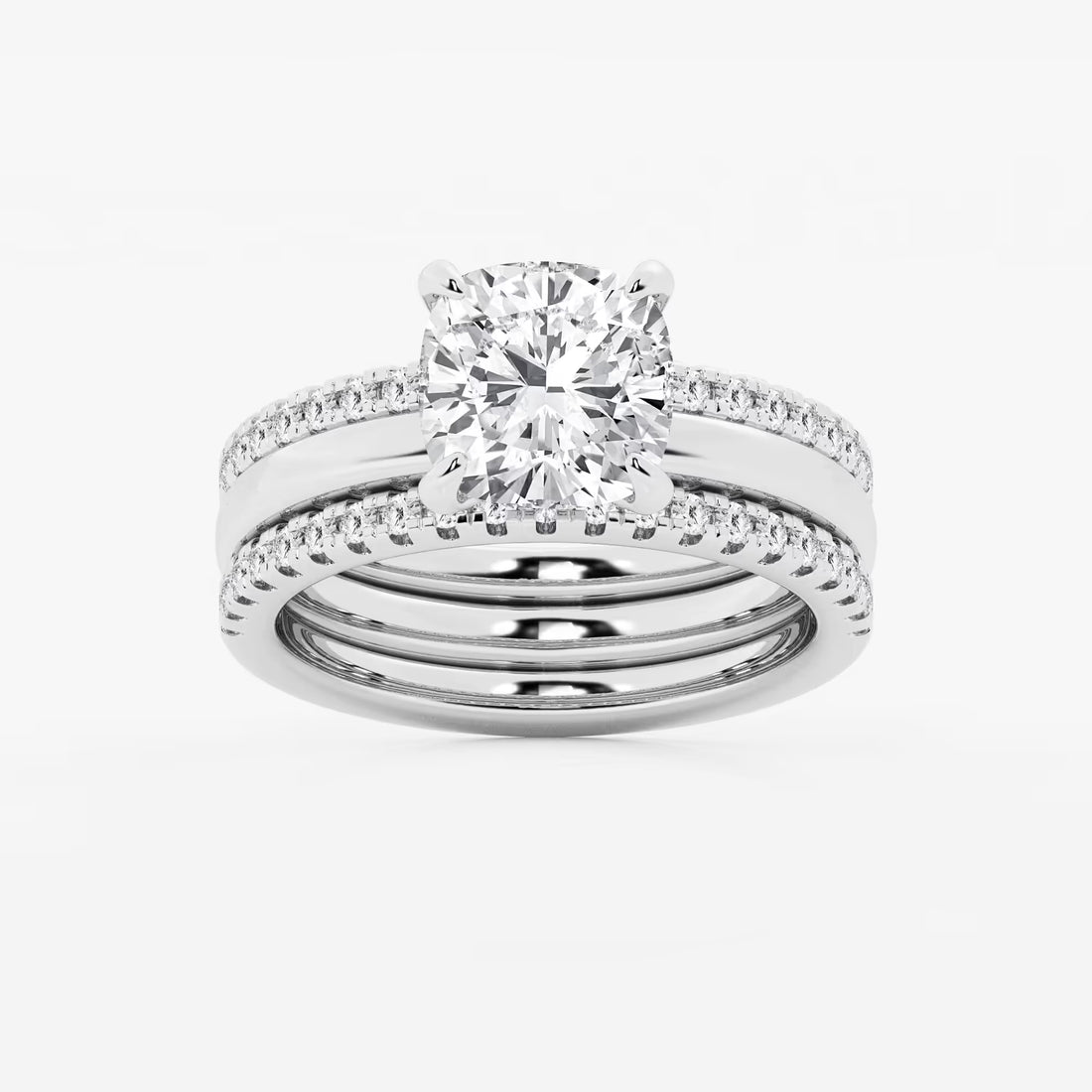 Cushion Cut Lab Grown Diamond Double Band Bridal Set Engagement Ring