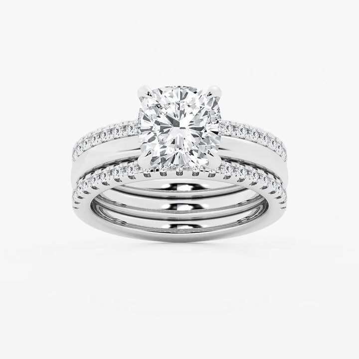 Cushion Cut Lab Grown Diamond Double Band Bridal Set Engagement Ring