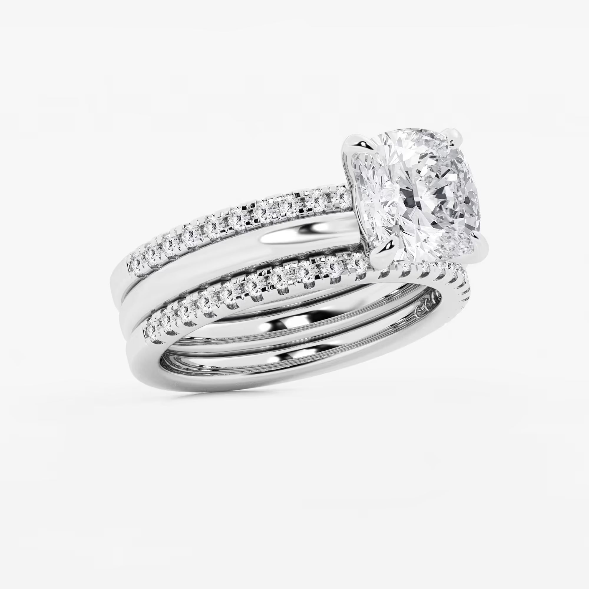 Cushion Cut Lab Grown Diamond Double Band Bridal Set Engagement Ring