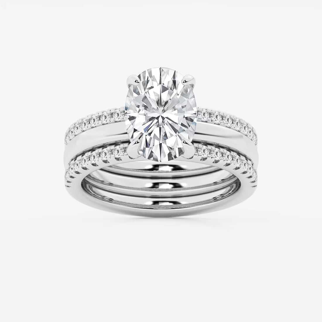 Oval Cut Lab-Grown Diamond Bridal Ring Set with Double Pavé Bands