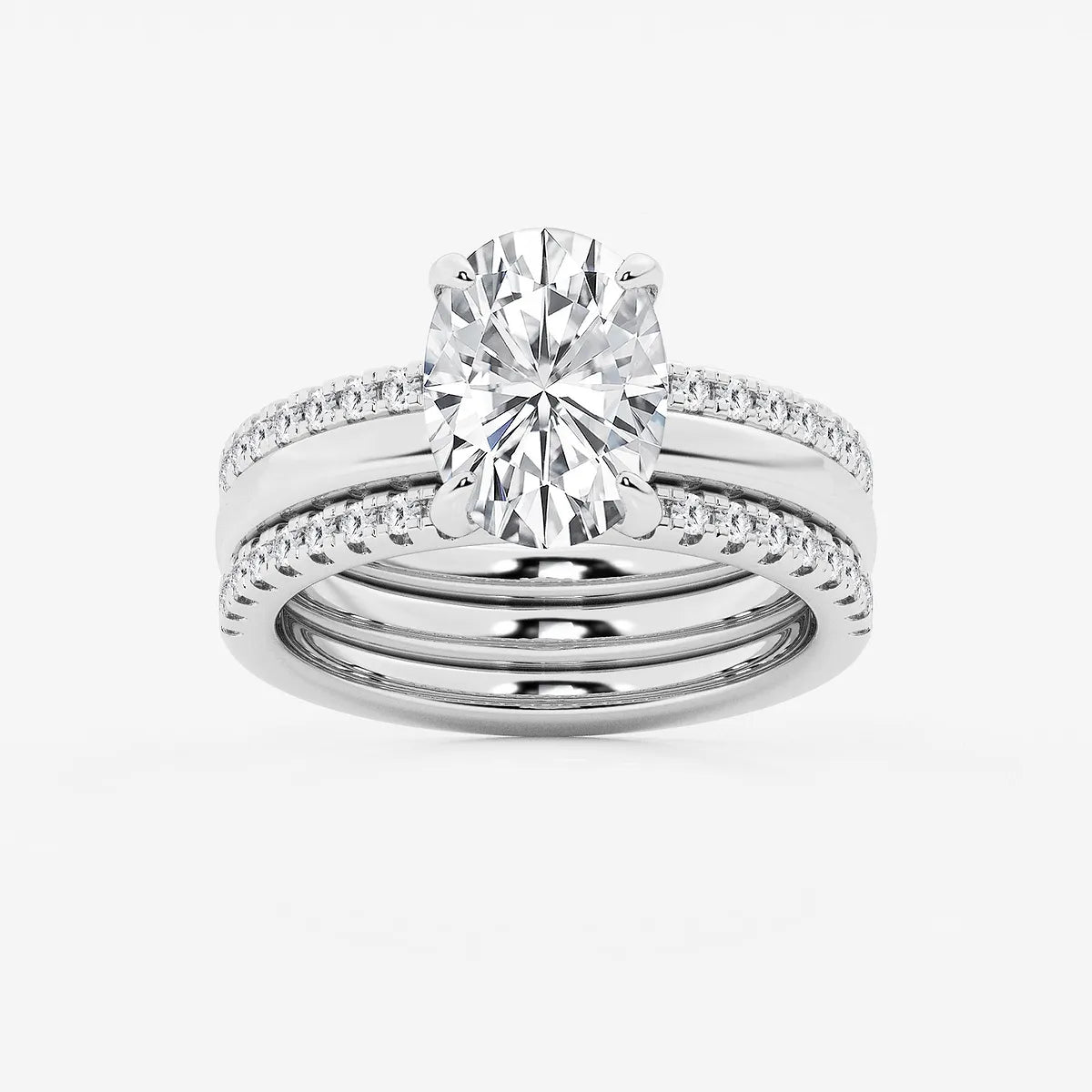 Oval Cut Lab-Grown Diamond Bridal Ring Set with Double Pavé Bands