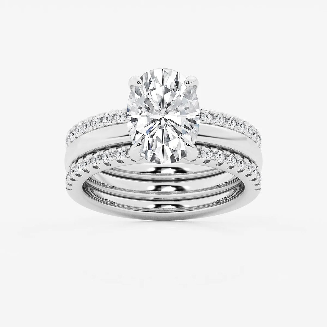 Oval Cut Lab-Grown Diamond Bridal Ring Set with Double Pavé Bands