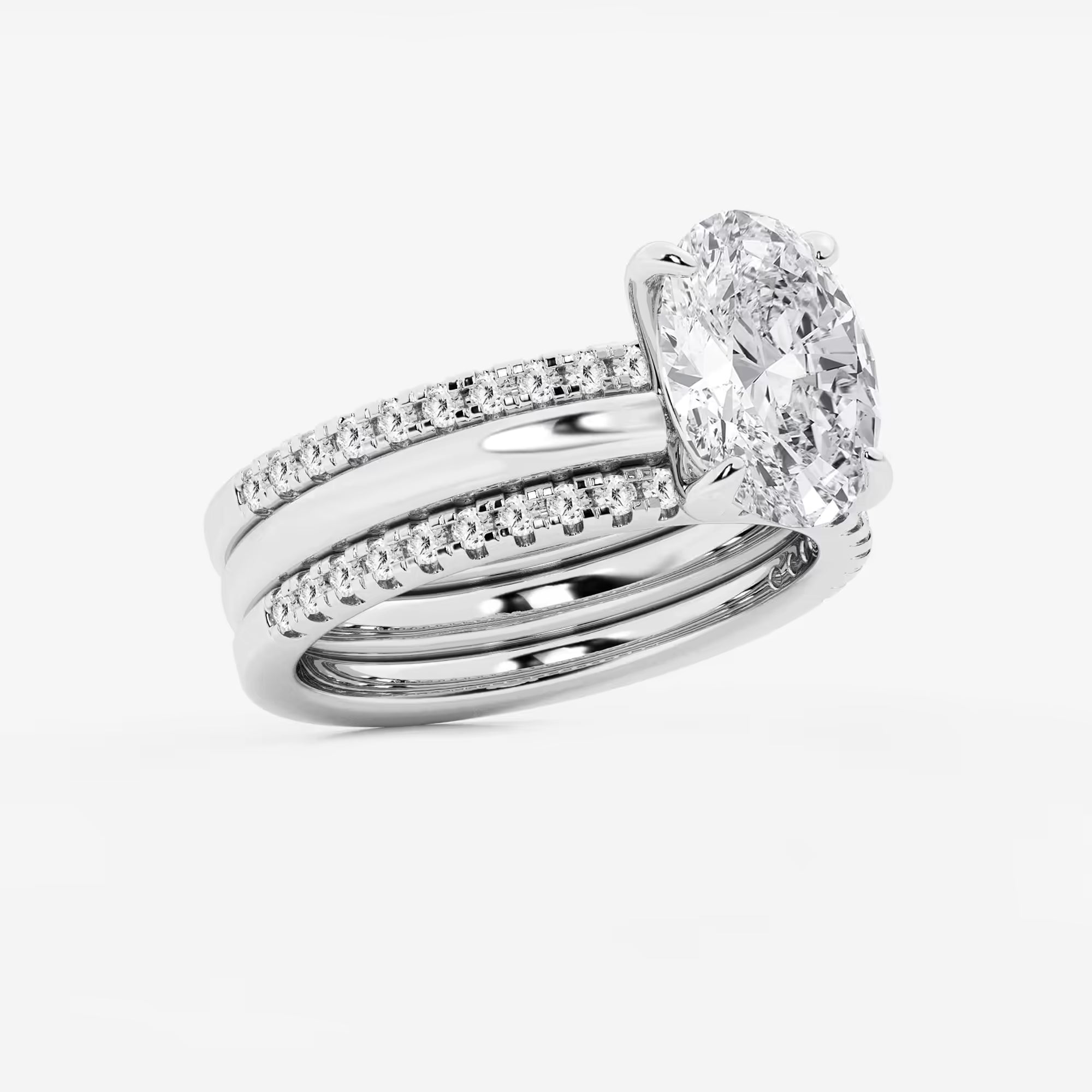 Oval Cut Lab-Grown Diamond Bridal Ring Set with Double Pavé Bands