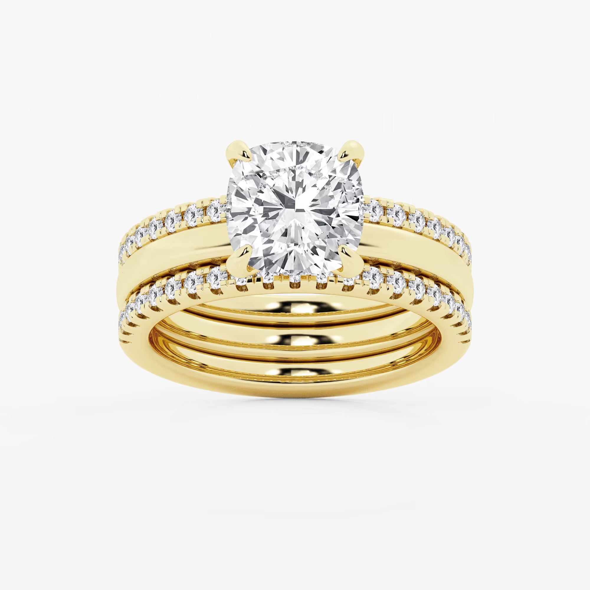 Cushion Cut Lab Grown Diamond Double Band Bridal Set Engagement Ring