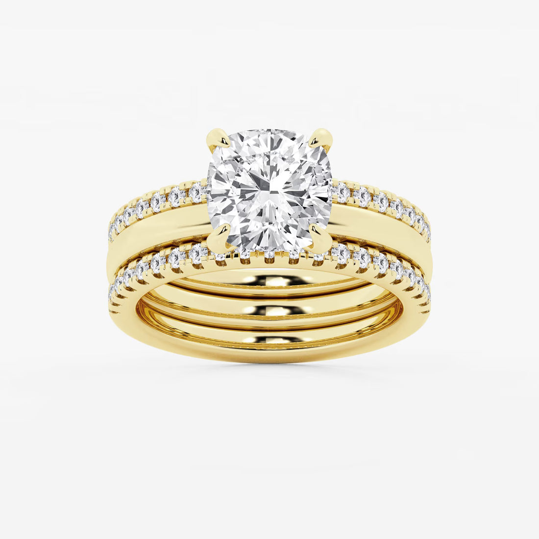 Cushion Cut Lab Grown Diamond Double Band Bridal Set Engagement Ring