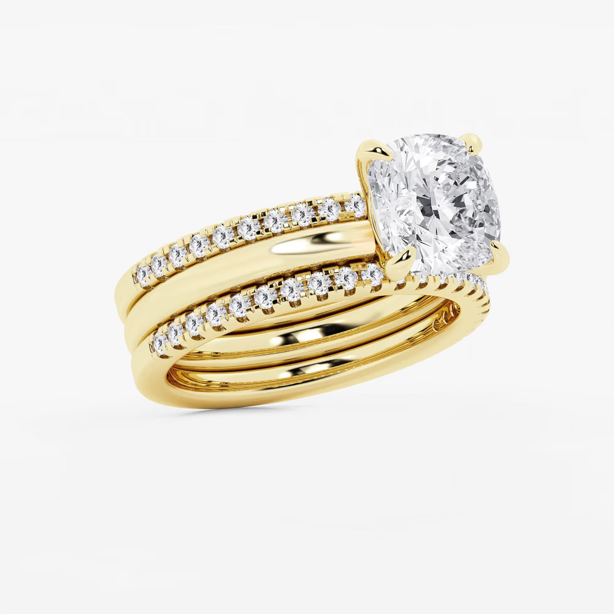 Cushion Cut Lab Grown Diamond Double Band Bridal Set Engagement Ring