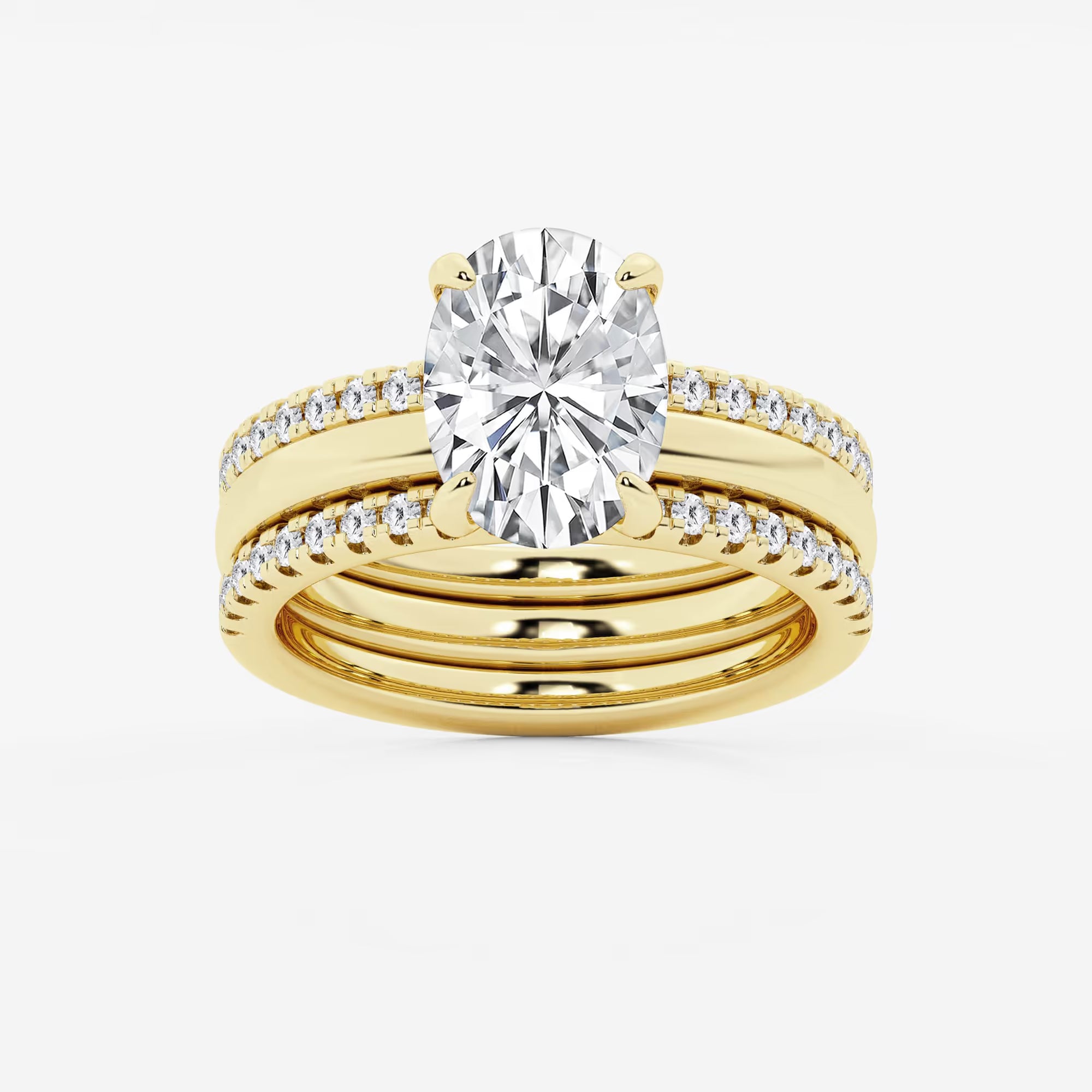 Oval Cut Lab-Grown Diamond Bridal Ring Set with Double Pavé Bands