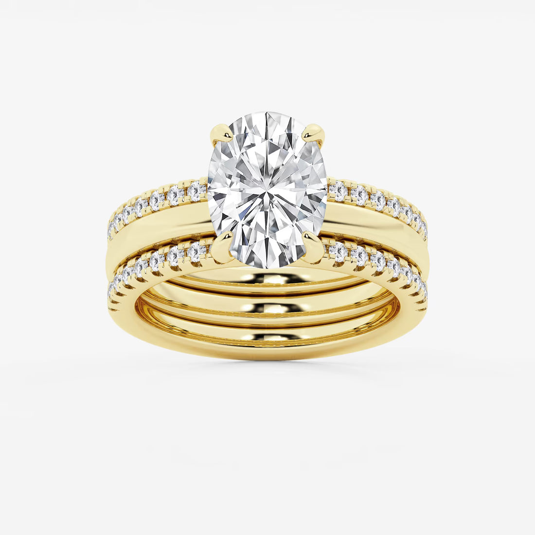 Oval Cut Lab-Grown Diamond Bridal Ring Set with Double Pavé Bands