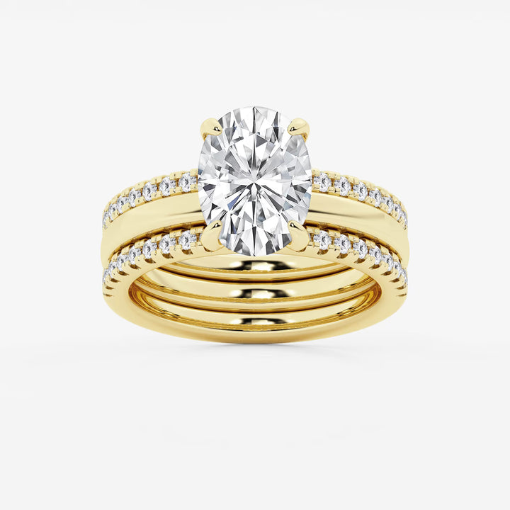 Oval Cut Lab-Grown Diamond Bridal Ring Set with Double Pavé Bands