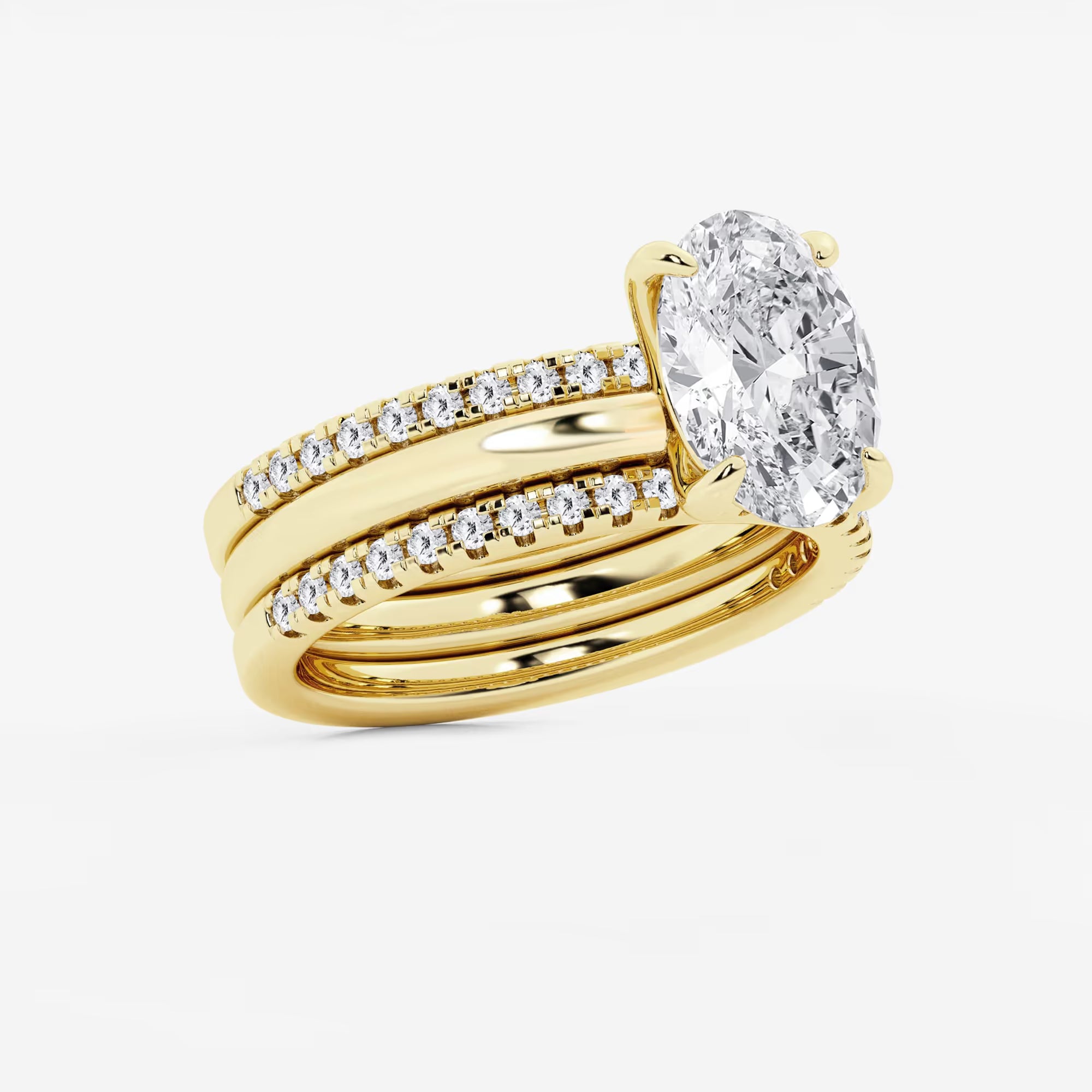 Oval Cut Lab-Grown Diamond Bridal Ring Set with Double Pavé Bands
