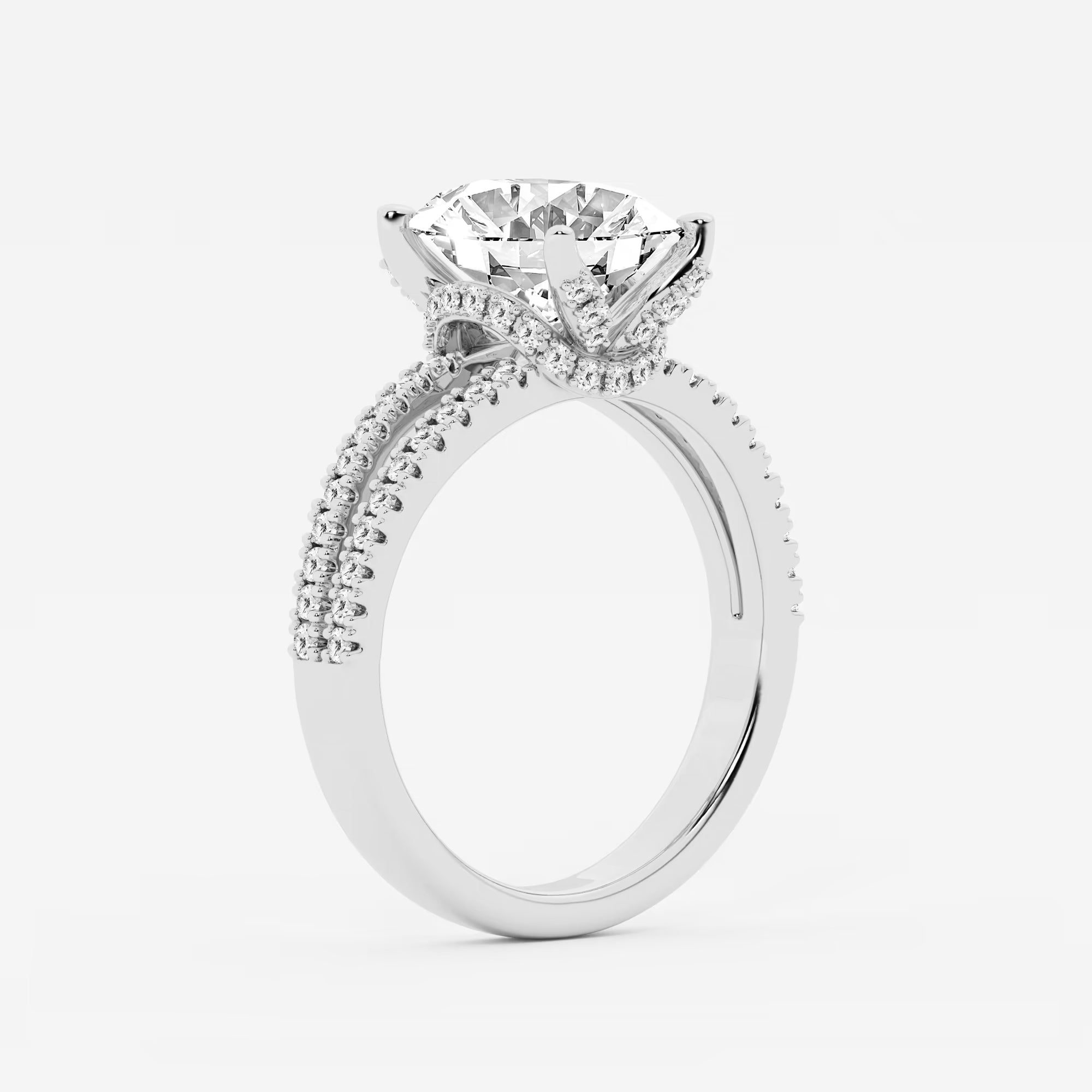Oval Cut Lab-Grown Diamond Split Shank Engagement Ring | Hidden Halo Pave Band | IGI Certified