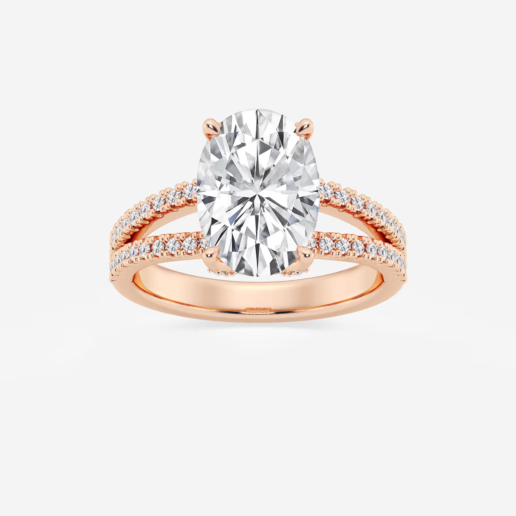 Oval Cut Lab-Grown Diamond Split Shank Engagement Ring | Hidden Halo Pave Band | IGI Certified