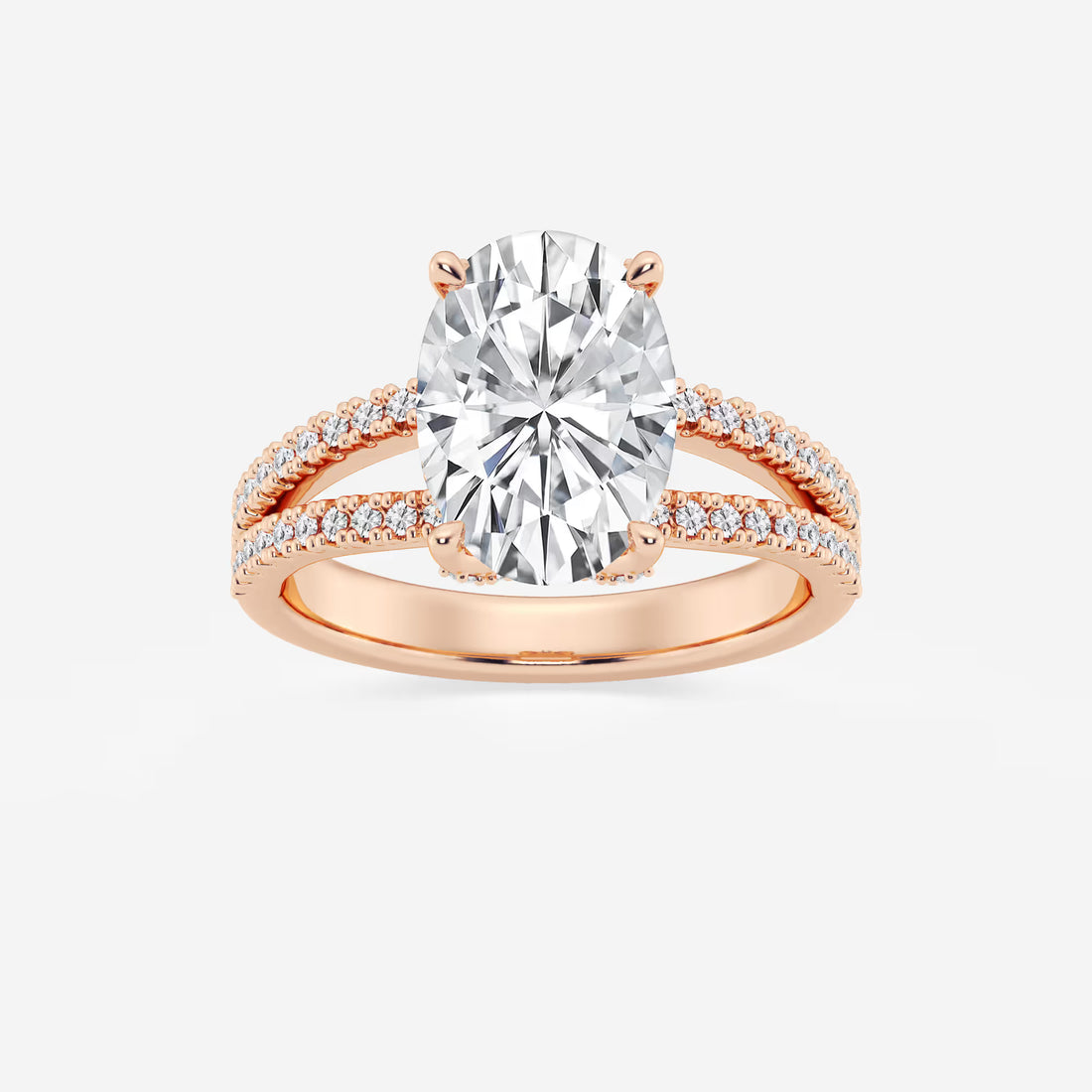 Oval Cut Lab-Grown Diamond Split Shank Engagement Ring | Hidden Halo Pave Band | IGI Certified