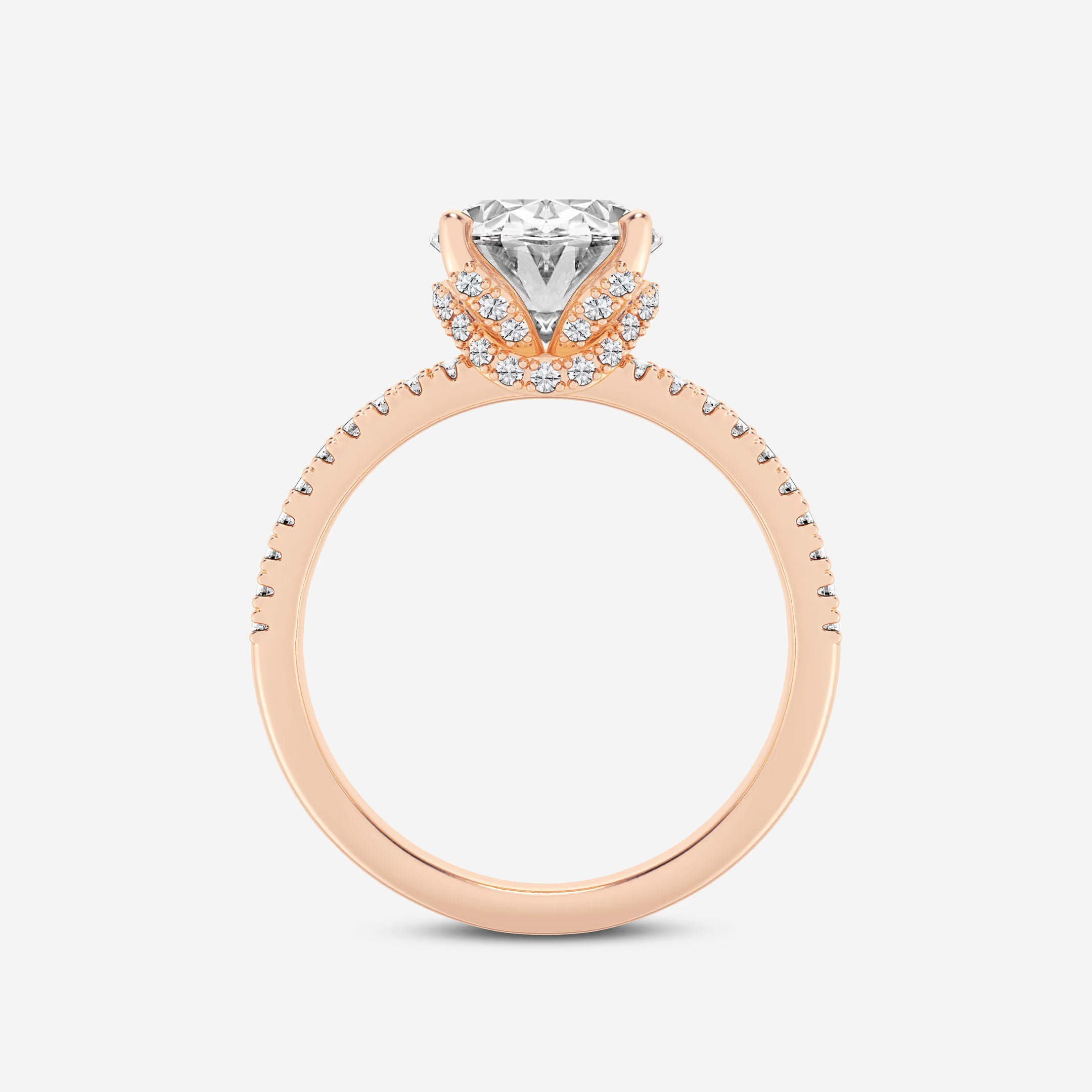 Oval Cut Lab-Grown Diamond Split Shank Engagement Ring | Hidden Halo Pave Band | IGI Certified