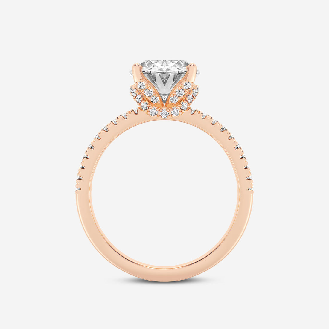 Oval Cut Lab-Grown Diamond Split Shank Engagement Ring | Hidden Halo Pave Band | IGI Certified