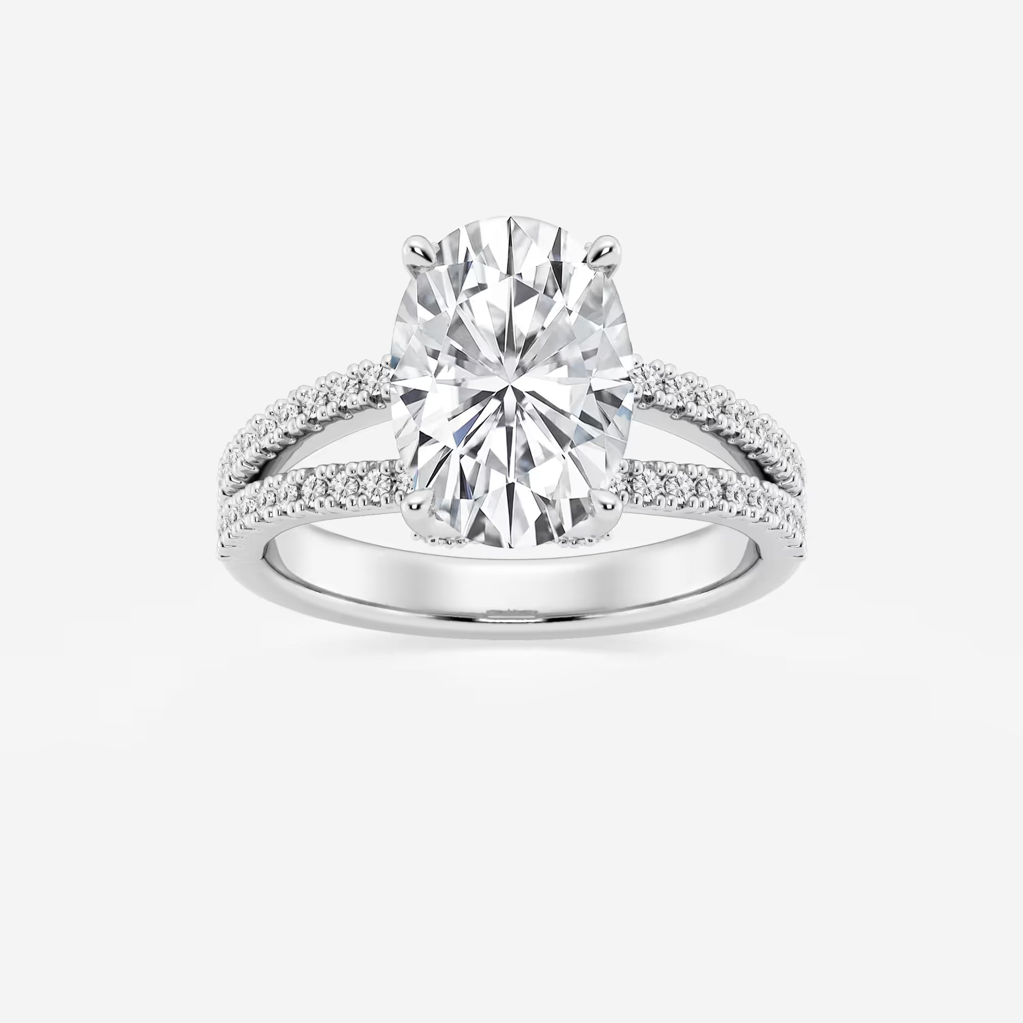 Oval Cut Lab-Grown Diamond Split Shank Engagement Ring | Hidden Halo Pave Band | IGI Certified