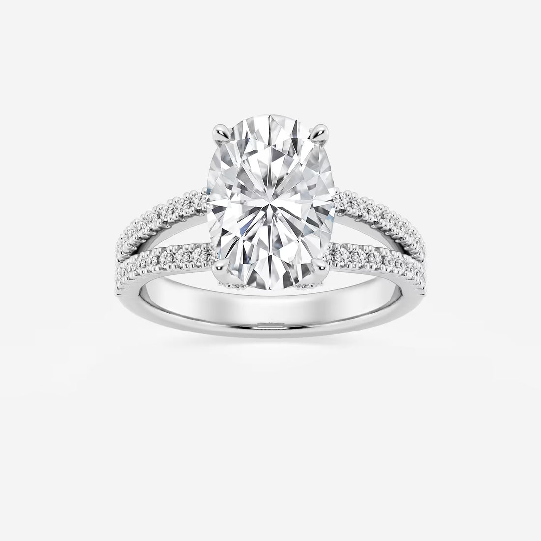 Oval Cut Lab-Grown Diamond Split Shank Engagement Ring | Hidden Halo Pave Band | IGI Certified