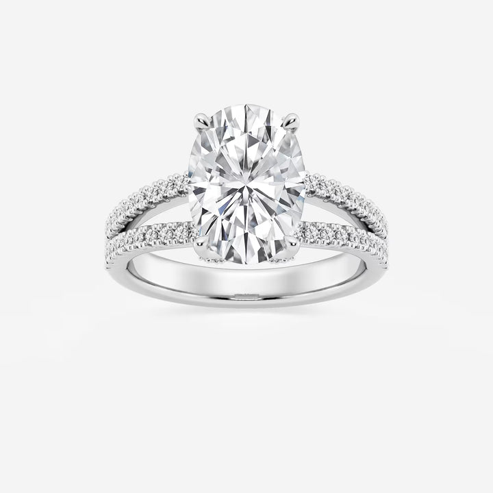 Oval Cut Lab-Grown Diamond Split Shank Engagement Ring | Hidden Halo Pave Band | IGI Certified