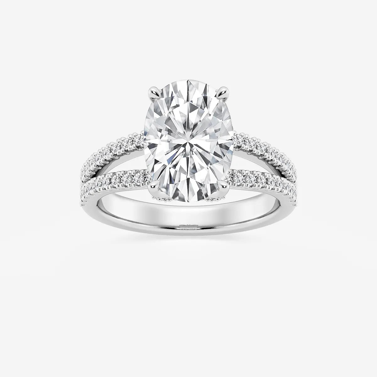 Oval Cut Lab-Grown Diamond Split Shank Engagement Ring | Hidden Halo Pave Band | IGI Certified