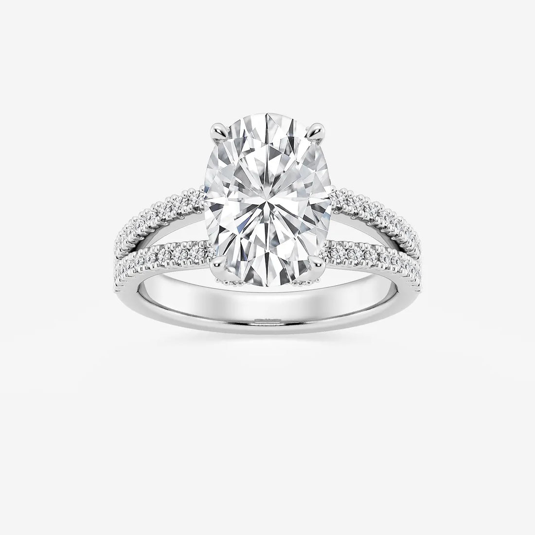Oval Cut Lab-Grown Diamond Split Shank Engagement Ring | Hidden Halo Pave Band | IGI Certified