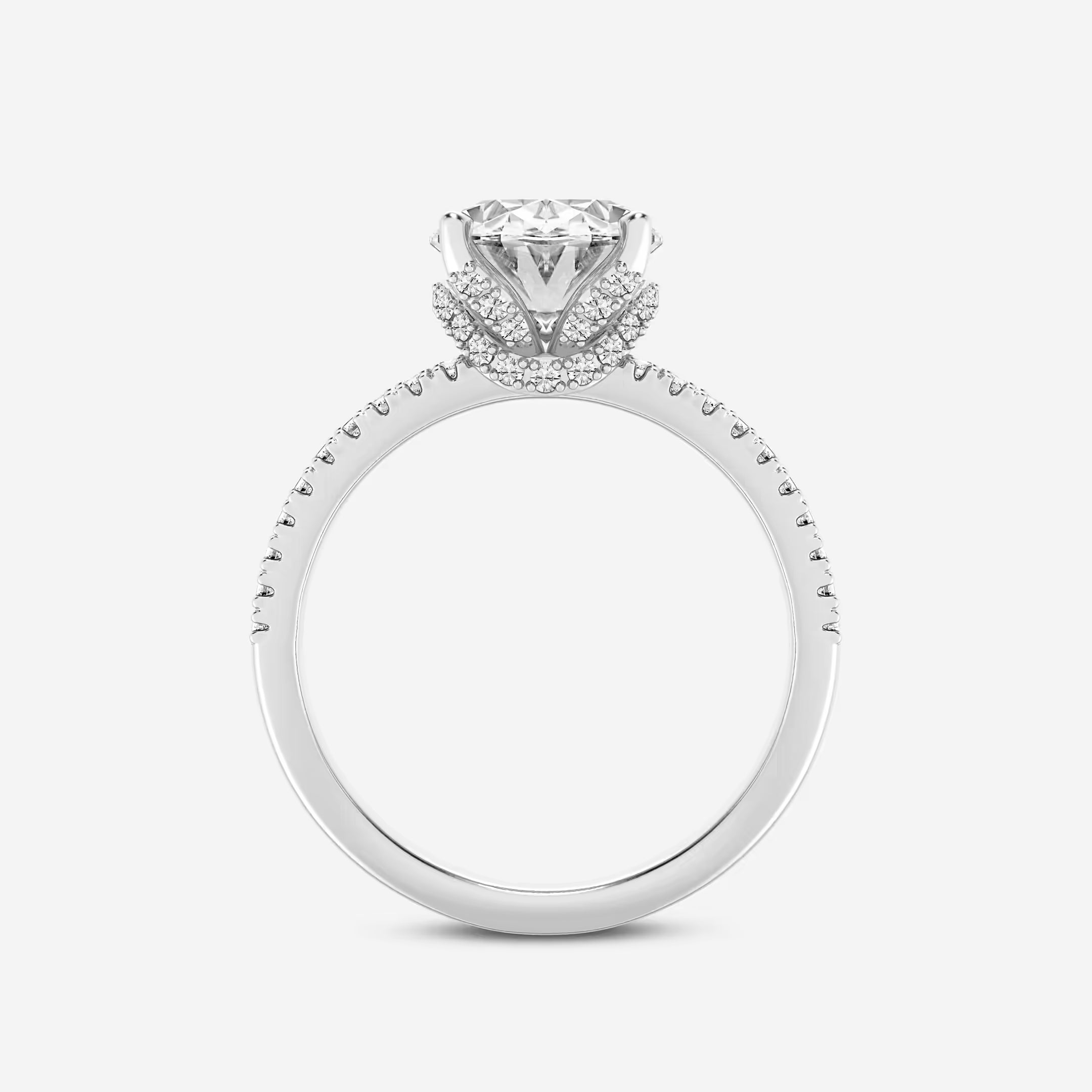Oval Cut Lab-Grown Diamond Split Shank Engagement Ring | Hidden Halo Pave Band | IGI Certified