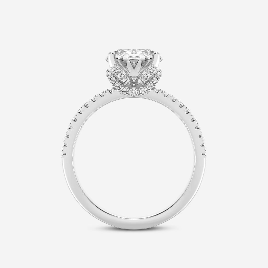 Oval Cut Lab-Grown Diamond Split Shank Engagement Ring | Hidden Halo Pave Band | IGI Certified