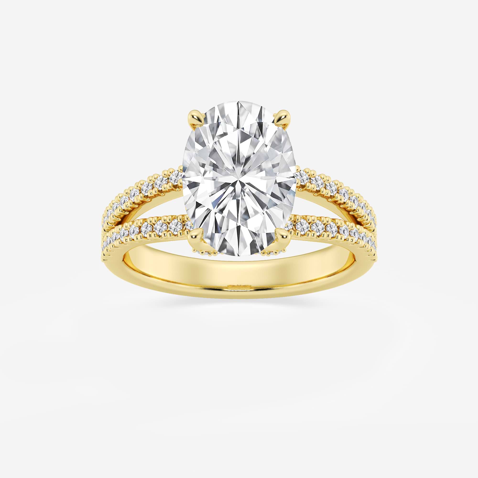 Oval Cut Lab-Grown Diamond Split Shank Engagement Ring | Hidden Halo Pave Band | IGI Certified