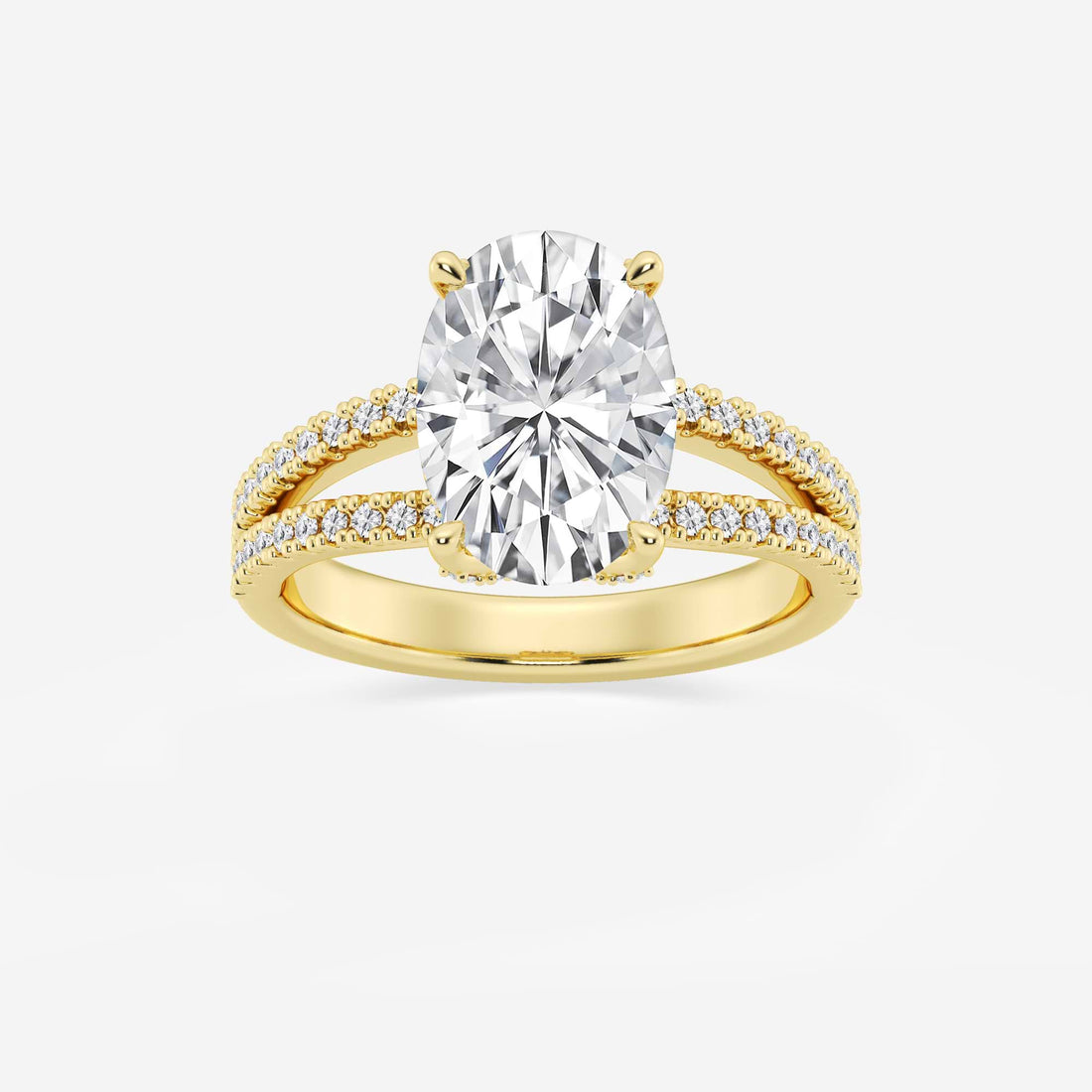 Oval Cut Lab-Grown Diamond Split Shank Engagement Ring | Hidden Halo Pave Band | IGI Certified