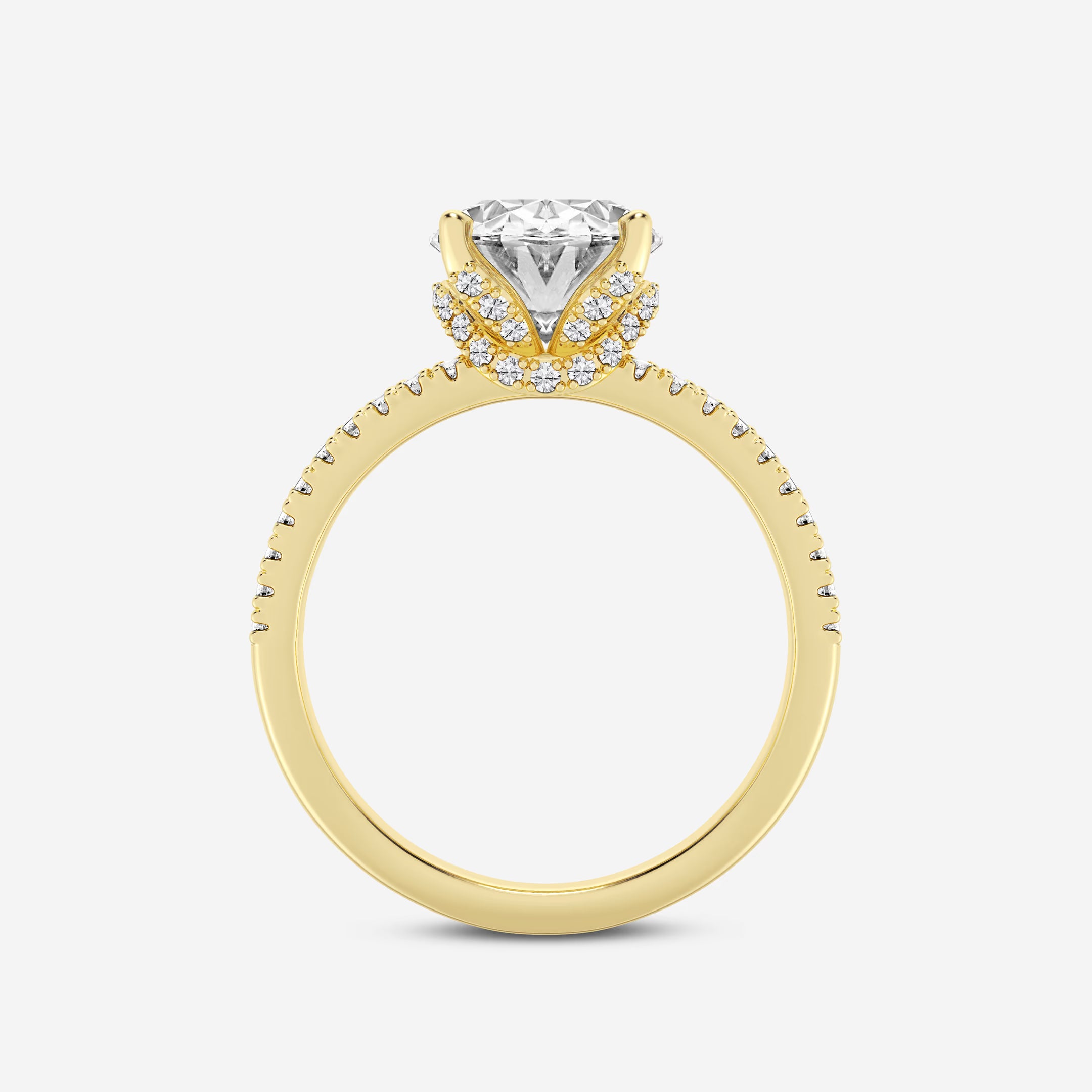 Oval Cut Lab-Grown Diamond Split Shank Engagement Ring | Hidden Halo Pave Band | IGI Certified