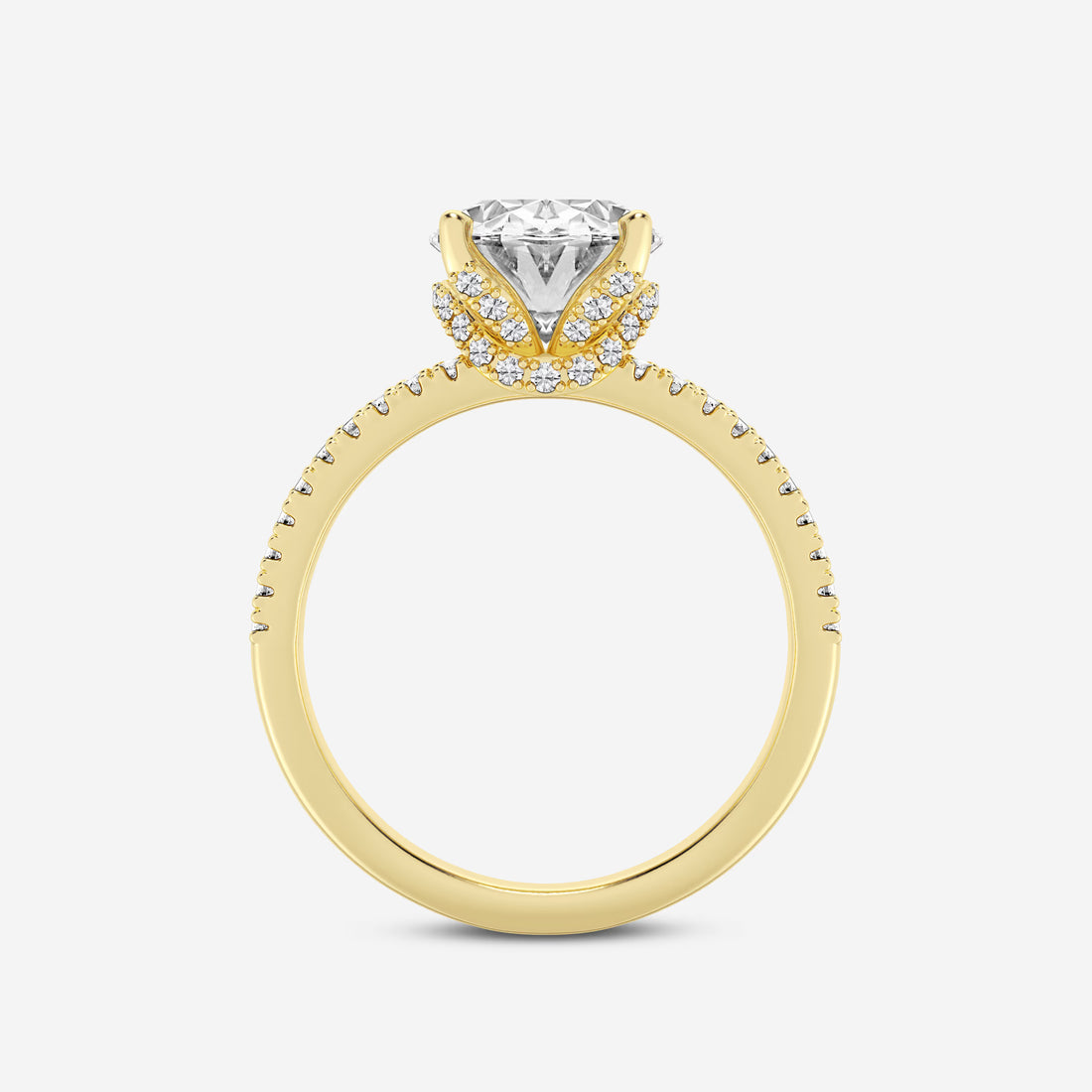 Oval Cut Lab-Grown Diamond Split Shank Engagement Ring | Hidden Halo Pave Band | IGI Certified
