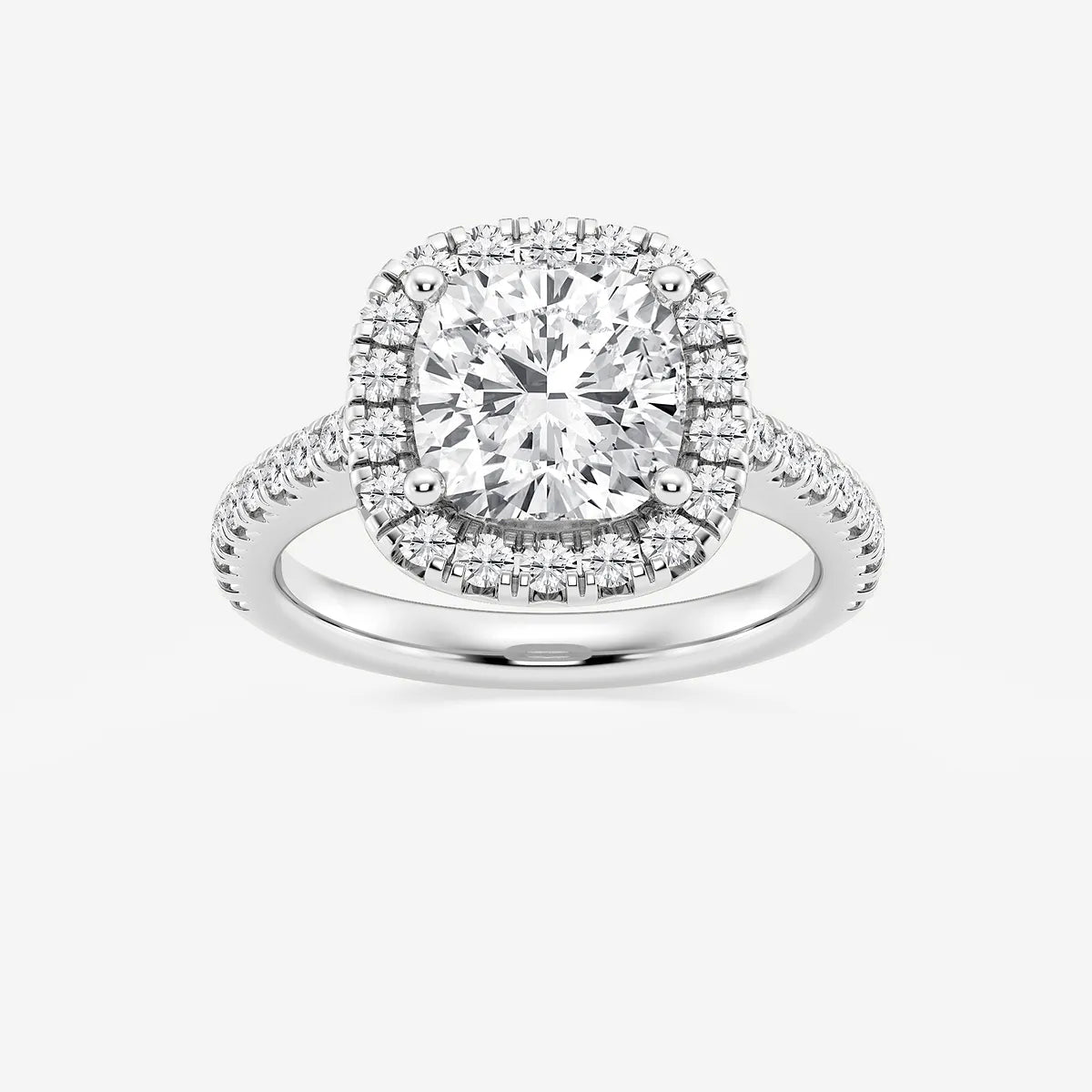 Cushion Lab Grown Diamond French Pavé Halo Engagement Ring