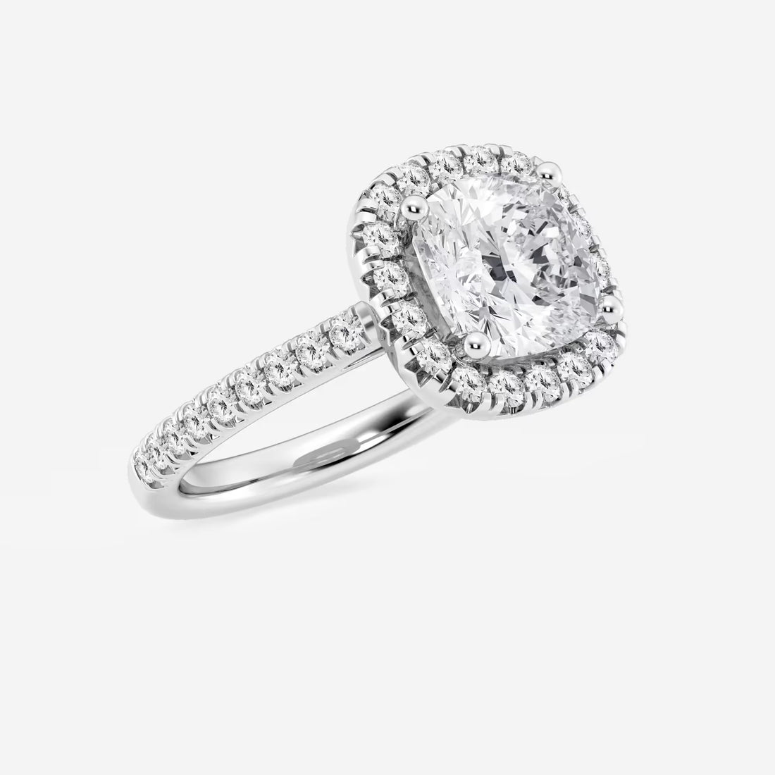 Cushion Lab Grown Diamond French Pavé Halo Engagement Ring