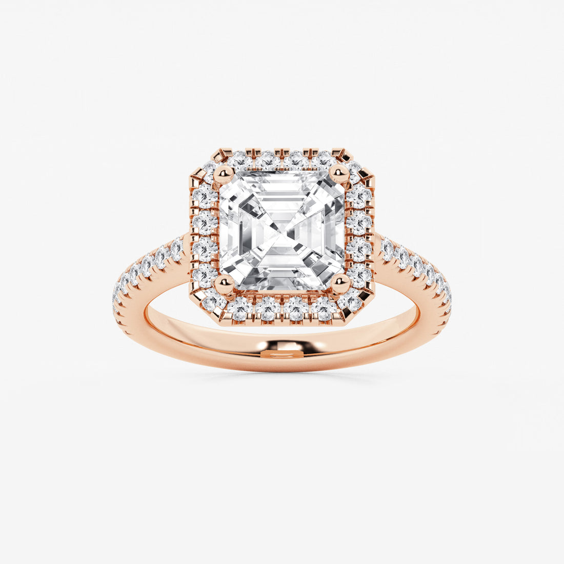 Étoile Asscher Lab Grown Diamond French Pavé Halo Engagement Ring