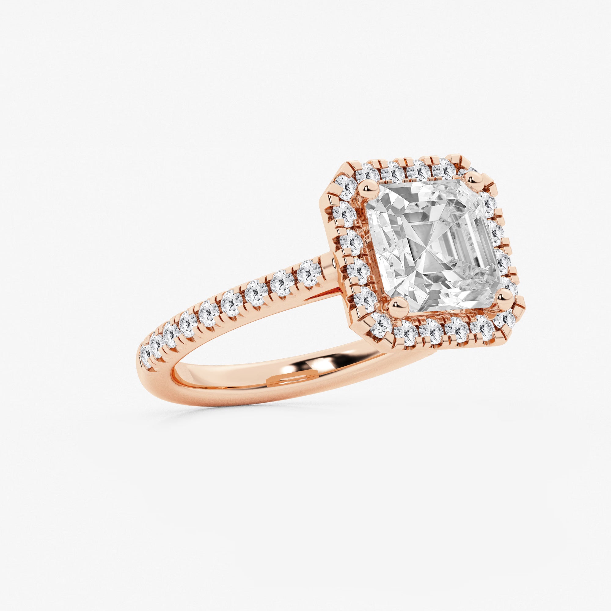 Étoile Asscher Lab Grown Diamond French Pavé Halo Engagement Ring