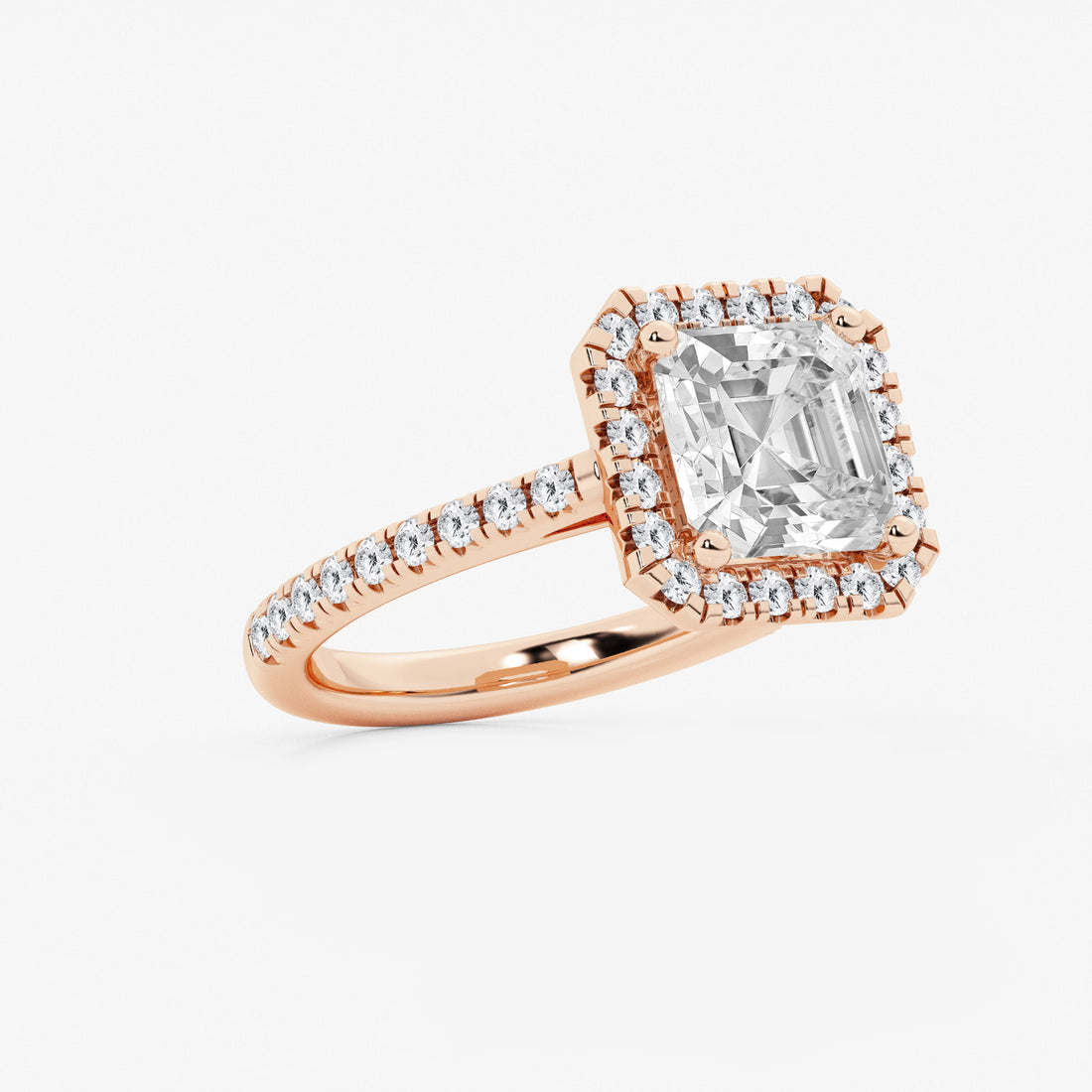 Étoile Asscher Lab Grown Diamond French Pavé Halo Engagement Ring