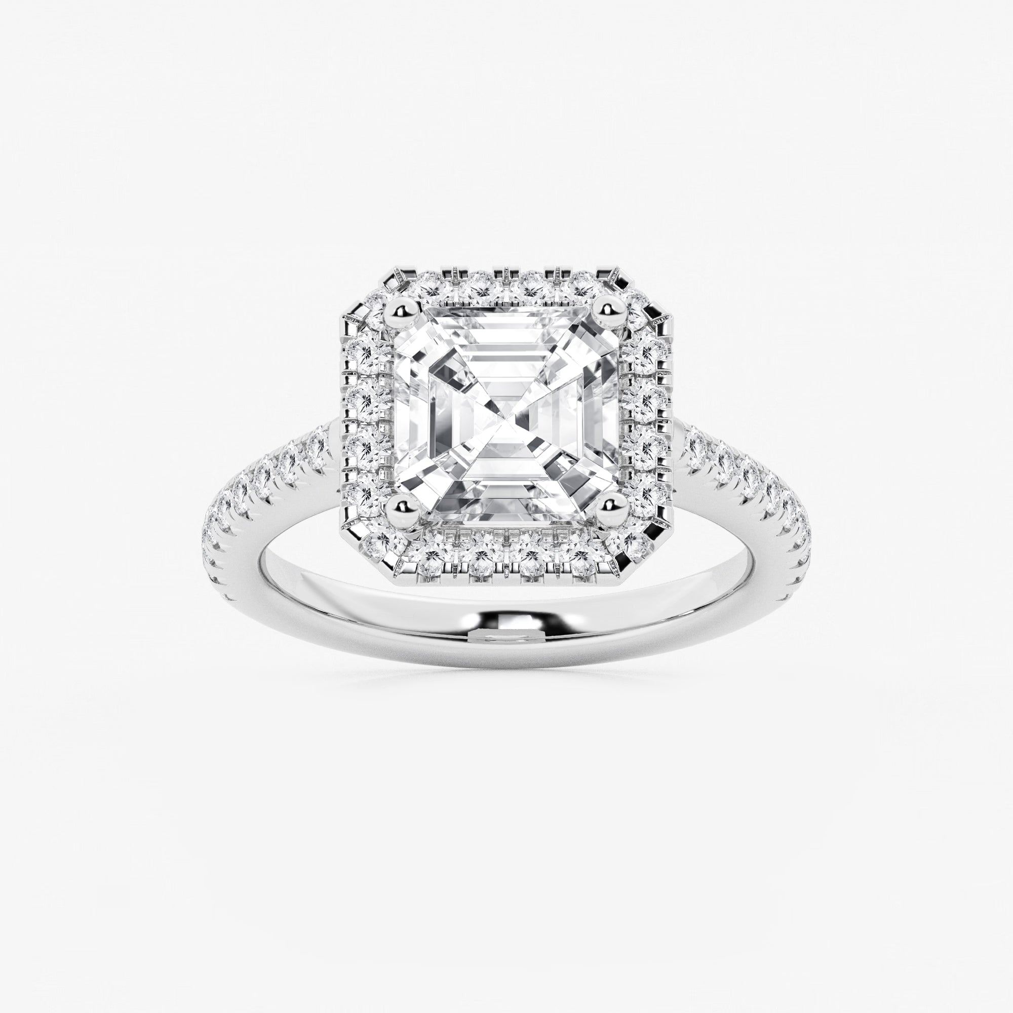 Étoile Asscher Lab Grown Diamond French Pavé Halo Engagement Ring